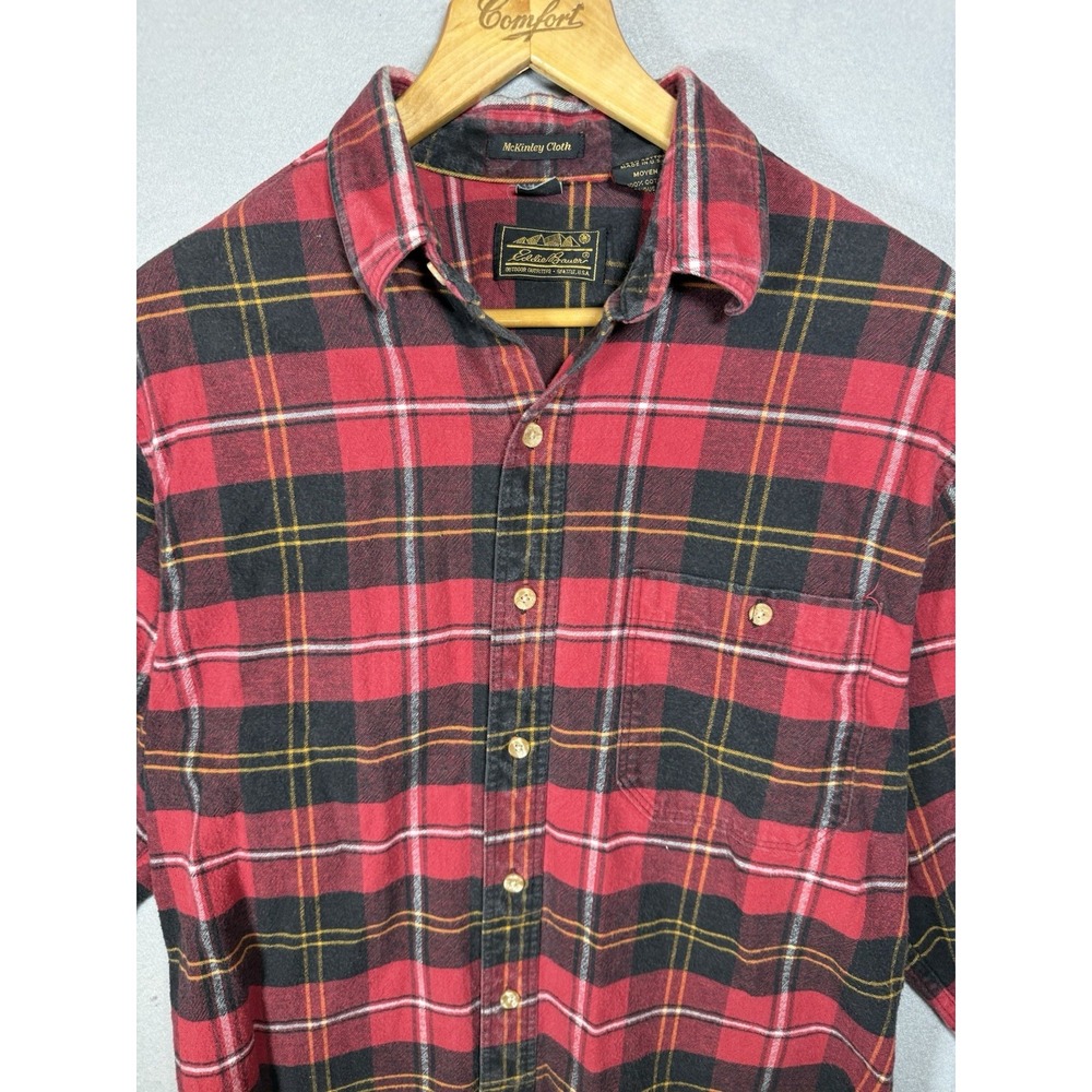 Vintage Eddie Bauer Shirt Plaid Flannel McKinley Cloth 80s Red Men's Medium